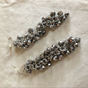 Sparkly beaded dangle earrings in dark silver